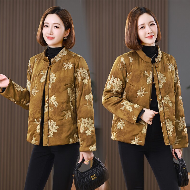 现货重工绣花亮片夹棉新中式洋气羽绒棉复古保暖棉衣女式冬季外套,女装棉衣/棉服,木橙西子