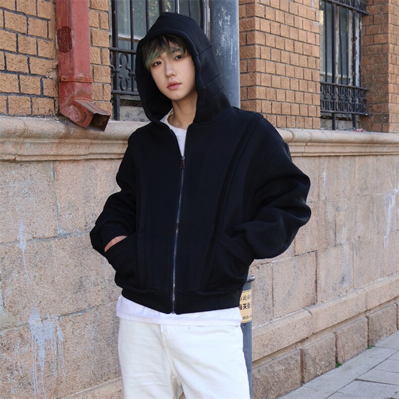 抖音得物高品质二开25秋冬美式重磅宽松结构设计连帽卫衣外套W78，男装卫衣，电商A486-1