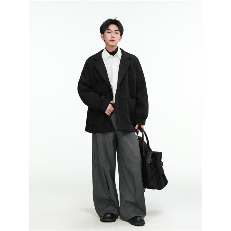 高级感韩系短款毛呢大衣风衣外套潮504-F12-P75（加绒P95控128）,男装风衣,星座504
