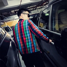 社会风秋装秋装修身彩色小格子夹克B297-7190-P70，男装夹克，电商B297