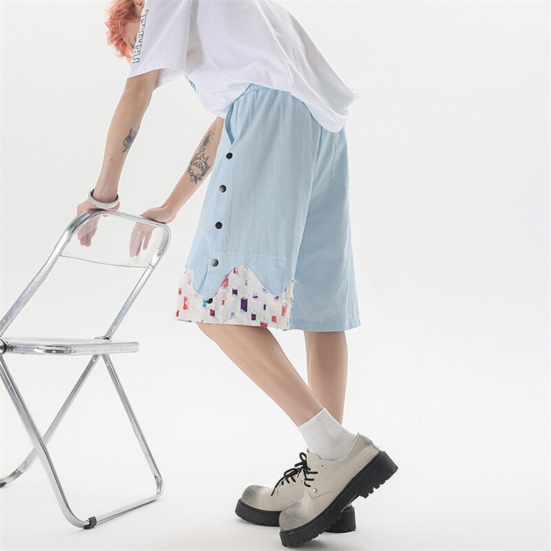 8XL-M特大码夏季新款五分裤vibe破洞拼接高街格子短裤DK1517P57，男装休闲裤，电商D206-1