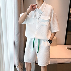 夏季t恤套装男休闲短袖短裤两件套搭配一套衣服帅气TZ0783-P55，男装休闲套装，星座308B-1
