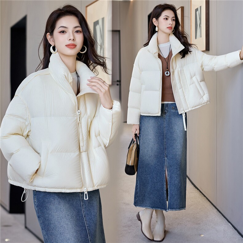 韩版立领新款时尚羽绒服女短款通勤百搭白鸭绒面包服冬季外套女,女装羽绒服,阿舍尔精品