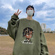 ！23秋季宽松大码港风黑人头麂皮绒圆领卫衣JW19133-p40控58，男装卫衣，星座508（原C305）