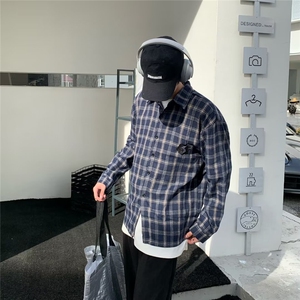 长袖格子衬衫男刺绣格子衬衫百搭宽松休闲防晒衬衣  CS19图片