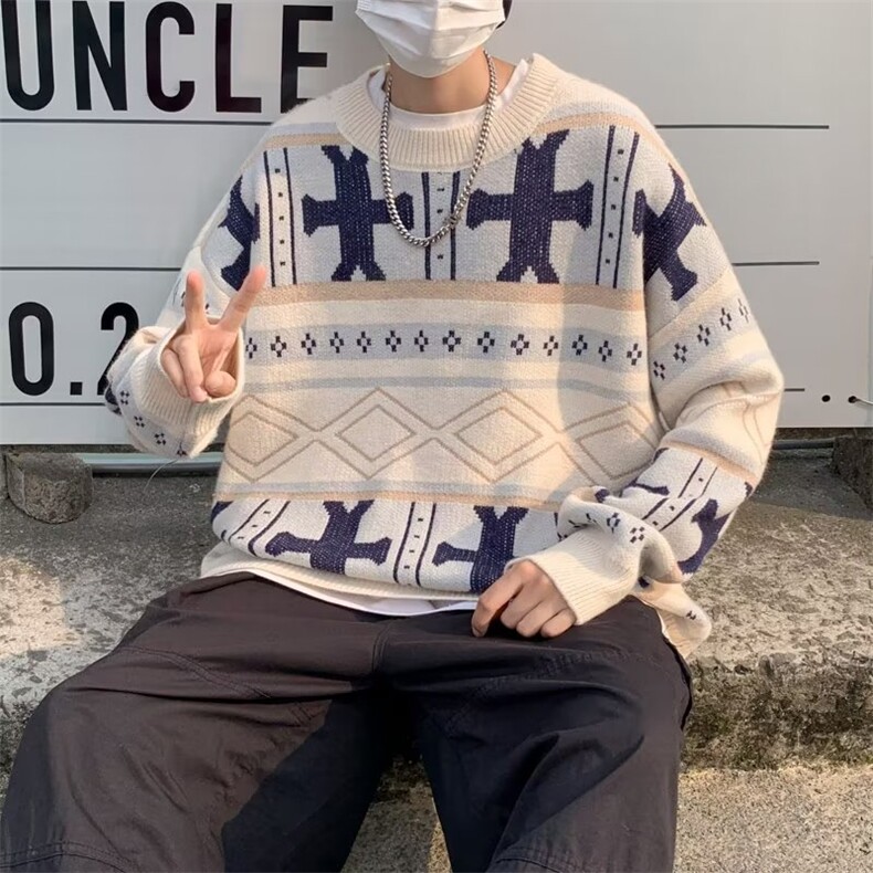 慵懒风上衣炸街针织打底衫2023秋冬潮牌宽松bf毛衣男M954-P45,男装针织衫/毛衣,星座512-2