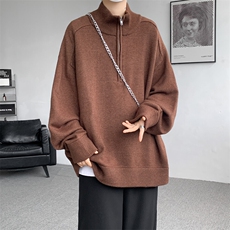 8XL-M复古半拉链立领毛衣男大码宽松针织线衫上衣外套MY1507/P75，男装针织衫/毛衣，电商B238