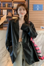 【现货+买家秀】2025春秋新款PU革休闲X西装外套132P145K198，女装西装，2C037