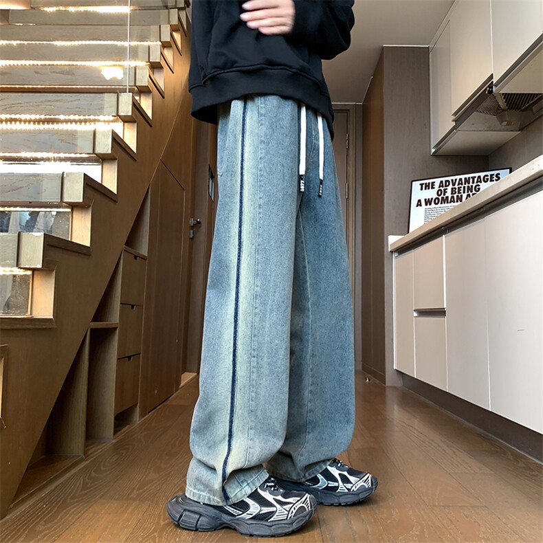 侧面撞色拼接秋冬美式复古怀旧百搭高街长裤A158-NZK088-P48,男装休闲裤,电商A158