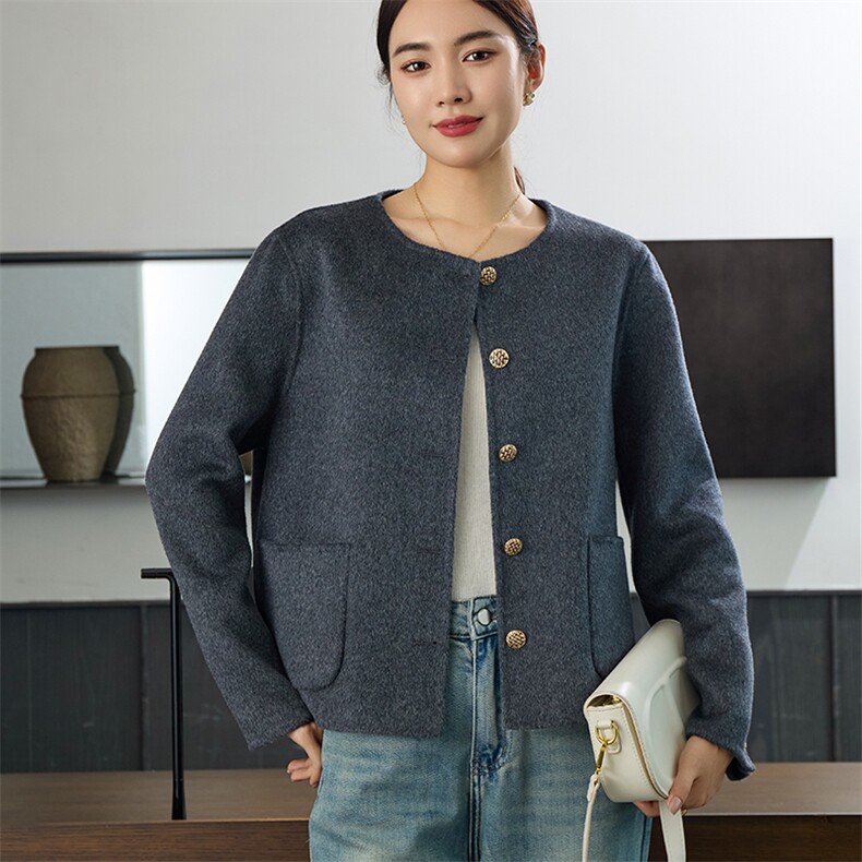 时尚百搭女士羊毛双面呢外套优雅显瘦秋冬必备单品，女装双面呢大衣，岳达羊绒