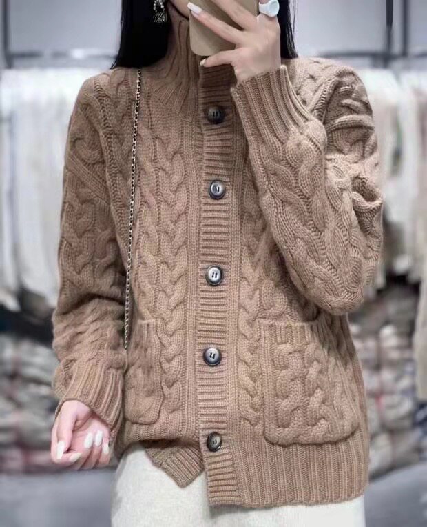 秋冬新款女翻领外搭纯色韩版毛衣外套显瘦羊毛开衫，女装羊毛衫，思途羊绒