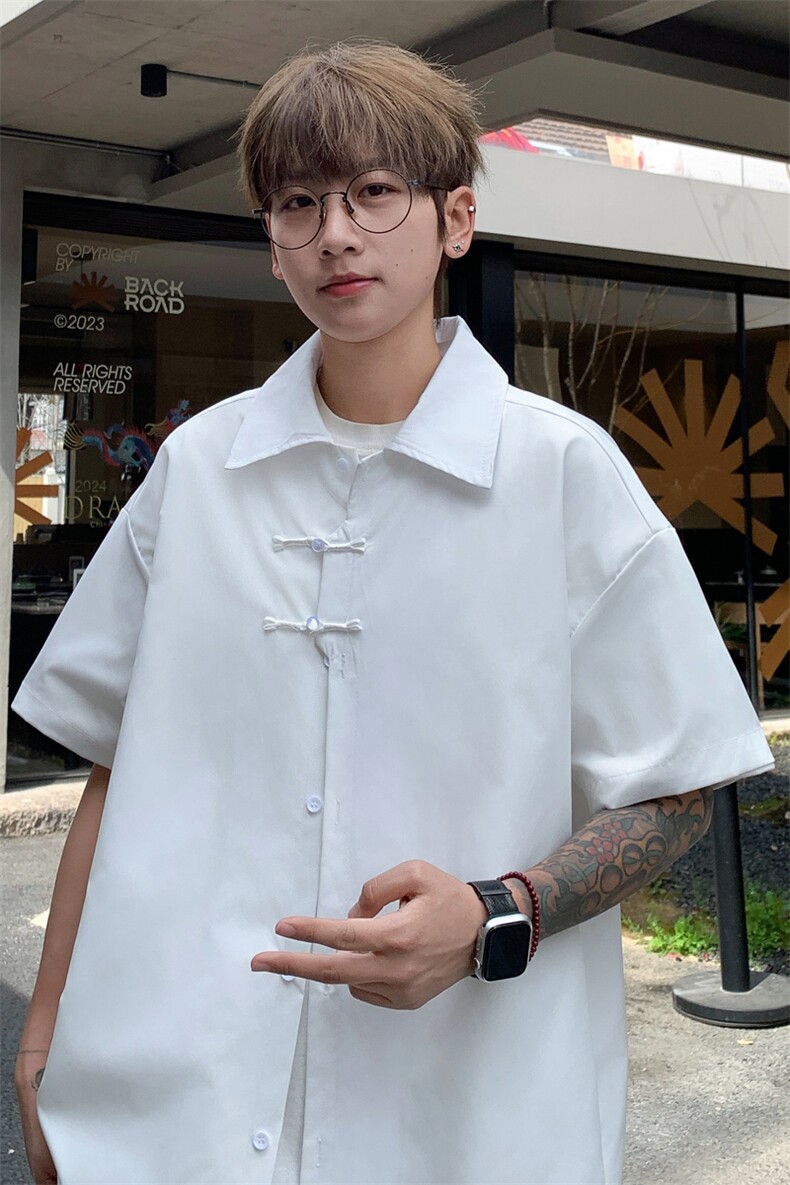 ！2025夏季新款男士新中式短袖衬衫情侣纯色衬衣CS100特P30,男装衬衫,电商B220