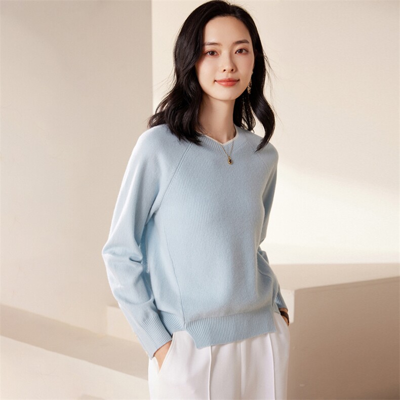 帕什24秋冬新款开叉羊绒衫女V领拼色简约针织毛衣JF511，女装羊绒衫，江帆羊绒