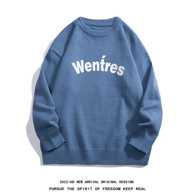 白底22秋冬新款潮流字母印花百搭保暖圆领套头毛衣M1053P50控68，男装针织衫/毛衣，电商A247-1