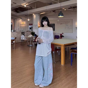 美式高街弯刀休闲裤子男女款秋季针织华棉直筒裤棉感运动长裤图片