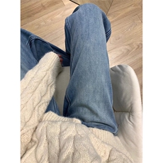 加绒加厚复古蓝直筒牛仔裤女高腰宽松显瘦阔腿长裤NZ0290-P50，男装牛仔裤，星座308B-2