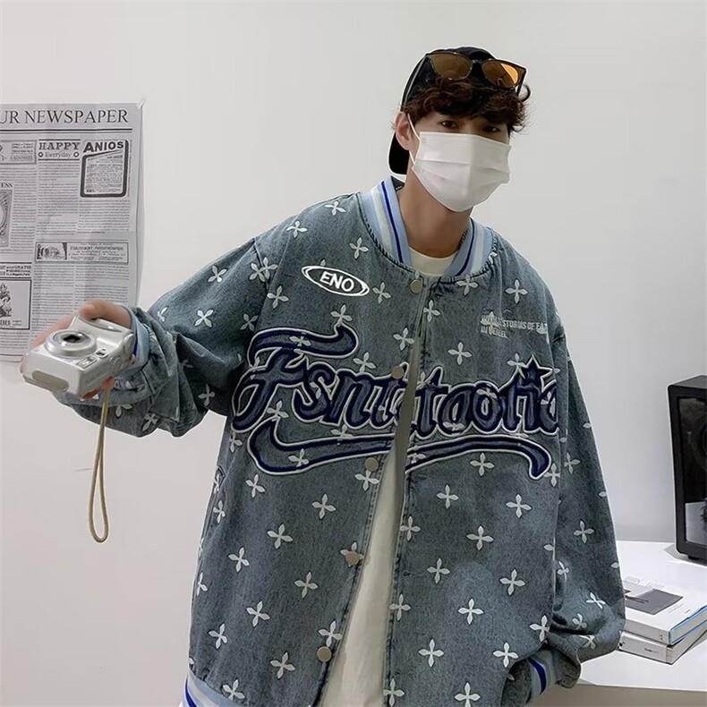 男秋季外套潮牌街头刺绣牛仔外套W34P75,男装夹克,星座1116-2