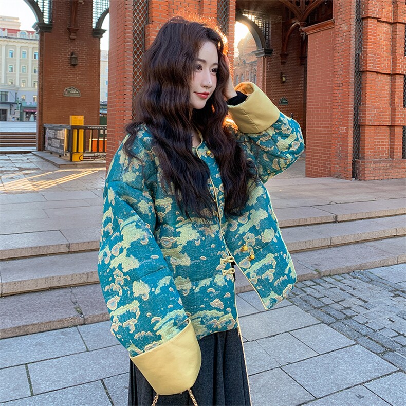 新中式提花立领盘扣轻薄羽绒服女2025秋冬新款复古小个子短款外套,女装羽绒服,纯色衣恋