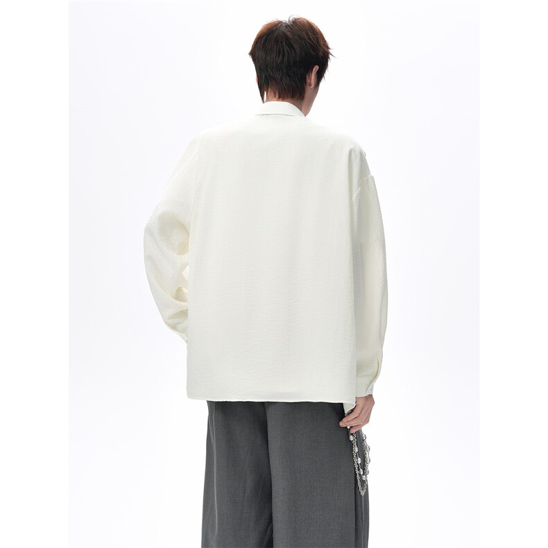 春夏男士衬衫冰丝薄款休闲上衣宽松垂感百搭黑色翻领长袖衬衣,男装衬衫,电商B319