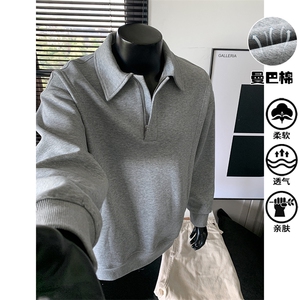 特批P50无差价秋季500g重磅曼巴棉拼接半拉链老钱风卫衣男W5416图片