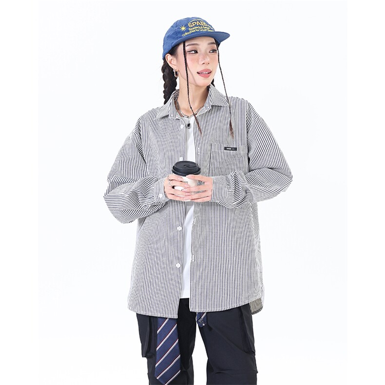 休闲时尚宽松条子情侣加厚衬衣外套XZ402-2P40控58-CS79大货足,男装衬衫,星座402-2