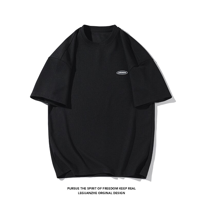 2024夏季新款港风白底大码华夫格短袖T恤M-5XHT22177-特P15,男装T恤,电商A022
