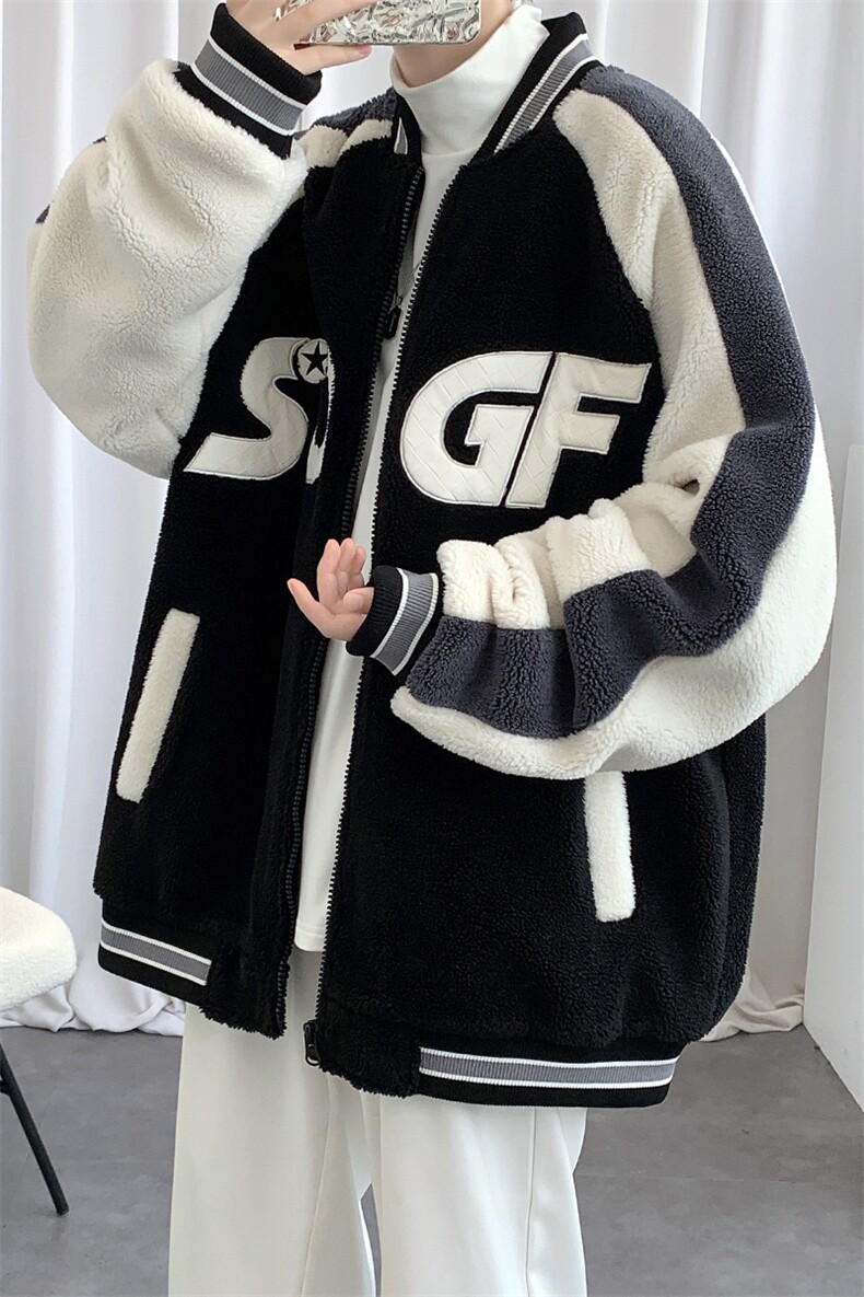 冬款加厚颗粒绒宽松棉衣羊羔绒棒球服外套男女8108-P120控价158,男装棉衣,电商A441-1