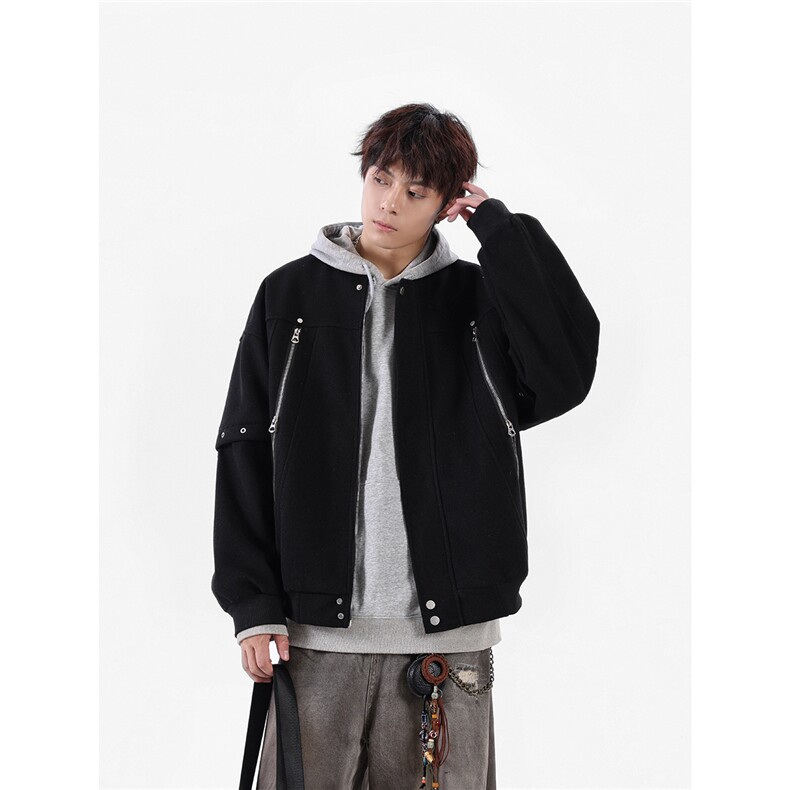 【现货】25秋美式复古拼接棒球服拉链夹克呢外套705-1-W8867-P95,男装夹克,星座705-1