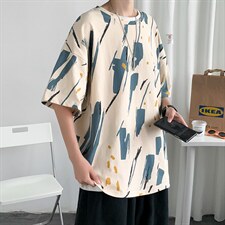 港风ins扎染泼墨短袖T恤男宽松潮夏季中性圆领半截袖TX310-P20图片