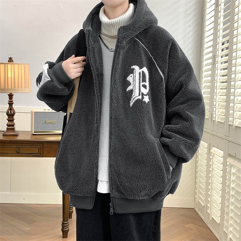 2024冬上新港风加绒加厚棉衣羊羔绒连帽外套男女 987-P110控价158图片