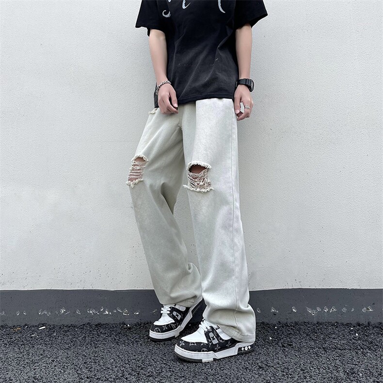 破洞牛仔裤男直筒宽松欧美高街vibe风长裤子N026-P40,男装牛仔裤,星座308B-2