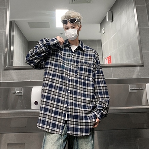 格子长袖衬衫男2024春季新款日系复古高级感潮牌宽松休闲衬衣外套图片