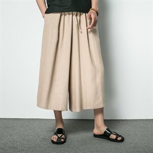 中国风夏季棉麻七分裤男士宽松裙裤潮流休闲运动阔腿裤D335P70图片