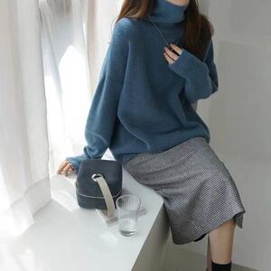 重磅欧美高领纯山羊绒衫女加厚毛衣宽松套头慵懒风针织大码打底衫图片