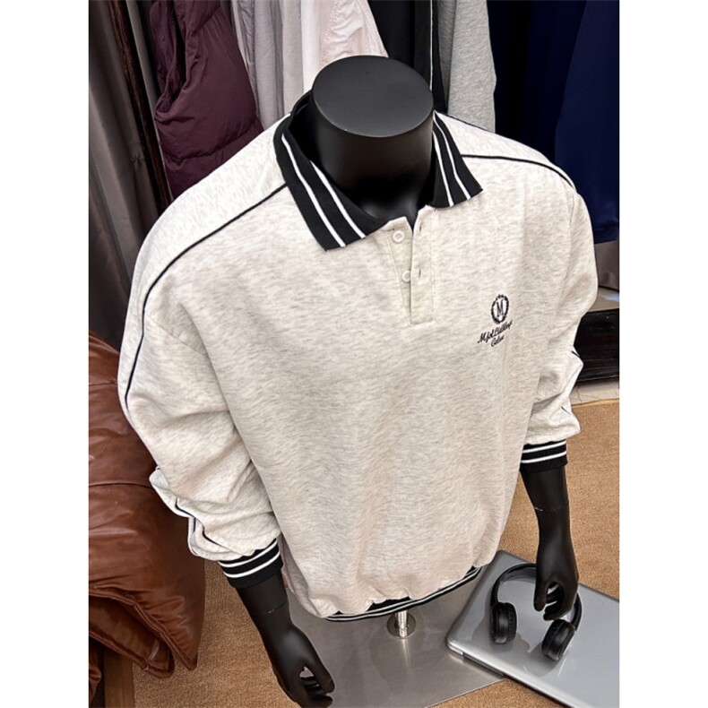 美式复古翻领卫衣新款宽松长袖POLO衫潮男513WY3464P45，男装Polo衫，星座513