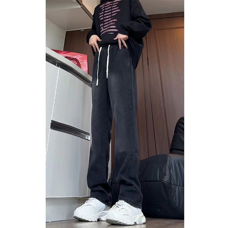 美式ins高街hiphop抽绳松紧腰重工业水洗牛仔裤货号K2330P45控68,男装牛仔裤,电商A063