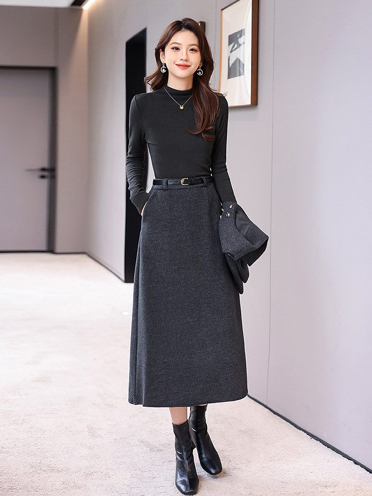 套装女春季大码杭派高领长袖打底衫双排扣马甲半身裙优雅三件套,女装套装/套裙,艾贝斯