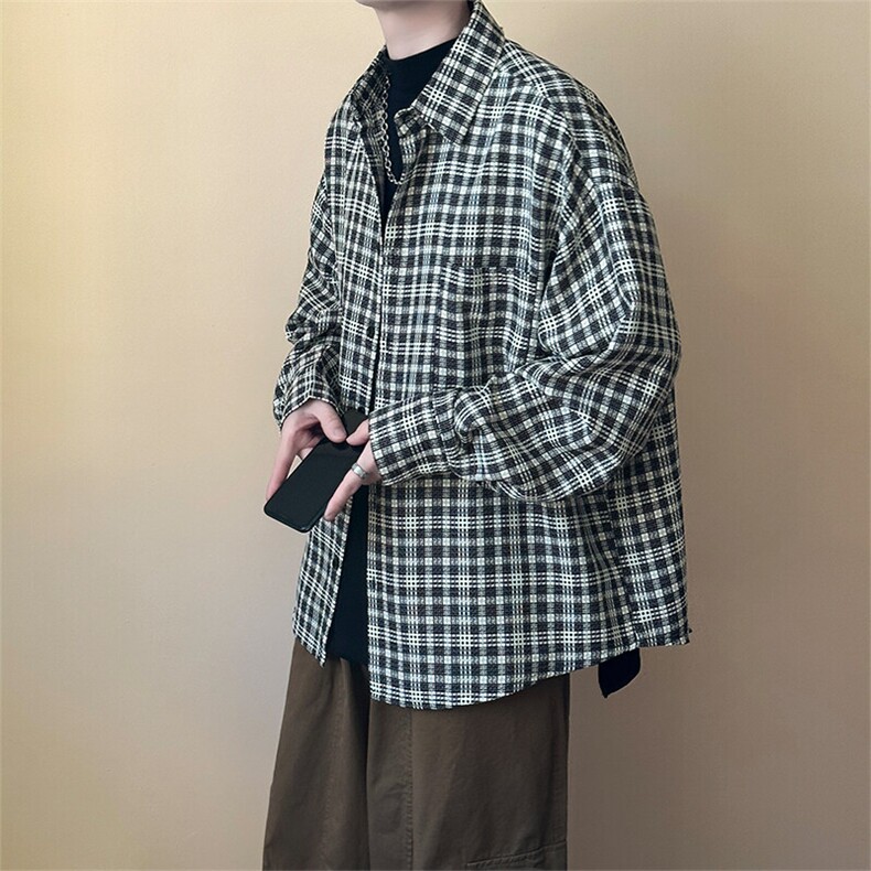 现货-小格子潮牌衬衫外套男百搭青少年衬衣-AC23098特批P58,男装衬衫,电商A351