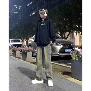 博主图黄泥牛仔裤男秋冬设计感微喇cleanfit裤子-KZA45-P65图片