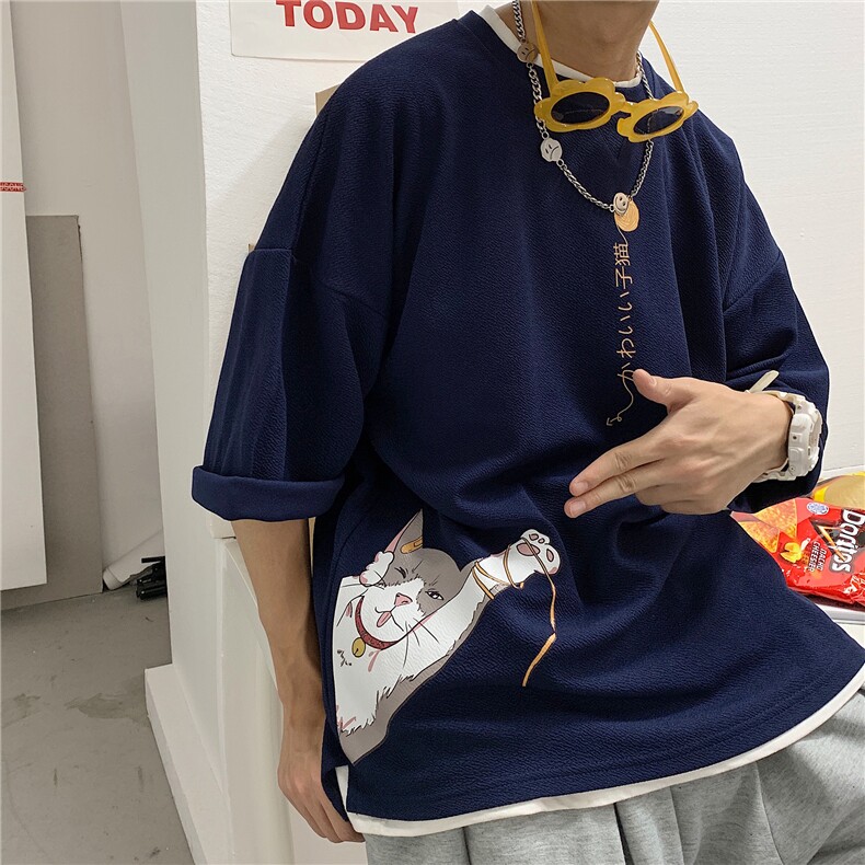 Q11013-P30春夏季七分袖t恤男大码五分袖男短袖中袖港风,男装T恤,电商A040A