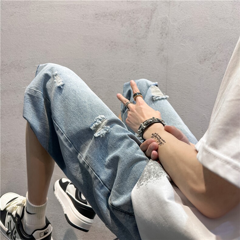 D2053-p45-控68  现货风宽松cleanfit牛仔裤七分裤黑暗图片