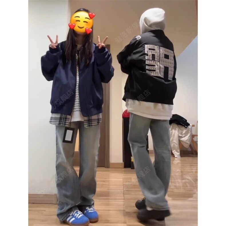 网络图，棒球服外套情侣款宽松美式飞行员夹克XZ302B-1-JK643P60,男装夹克,星座302B-1