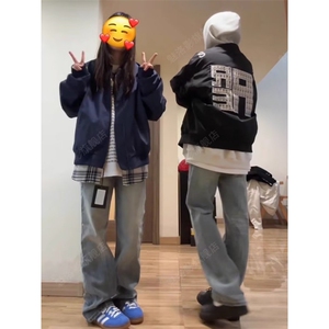 网络图，棒球服外套情侣款宽松美式飞行员夹克XZ302B-1-JK643P60图片