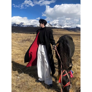 现货~黑红撞色长款垫肩收腰大衣Y962-西装风衣P118 毛呢大衣P125，男装西服套装，星座1004-3