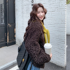 咖色羊羔毛外套皮毛一体2C317A-8538-P195-K299，女装短外套，2C317A