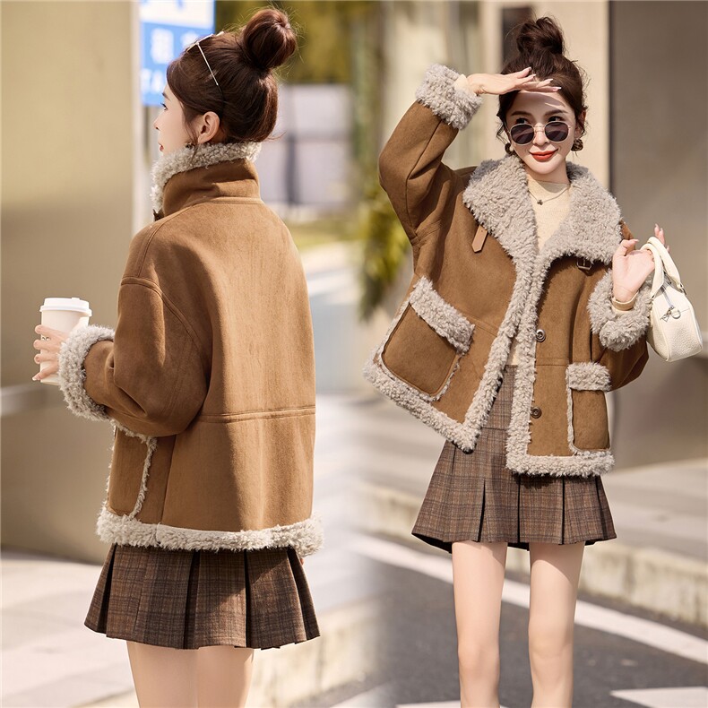 时尚翻领加绒加厚皮毛一体外套2665P165,女装棉衣/棉服,乐衣轩