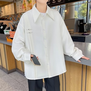 质量原版装饰重磅男装春季新中式长袖休闲衬衫长袖白色衬衣 CS56图片