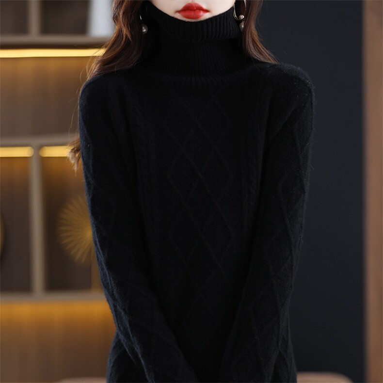 2025年秋季新款百搭女士菱形半高长袖裙,女装羊毛衫,春贝羊绒
