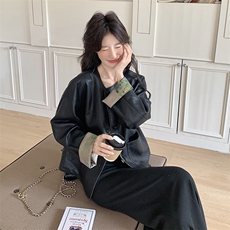 新中式皮衣外套女2026春装新款设计感小众高级感风皮夹克上衣潮，女装皮衣，2C218