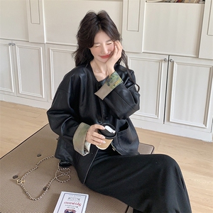 新中式皮衣外套女2026春装新款设计感小众高级感风皮夹克上衣潮图片